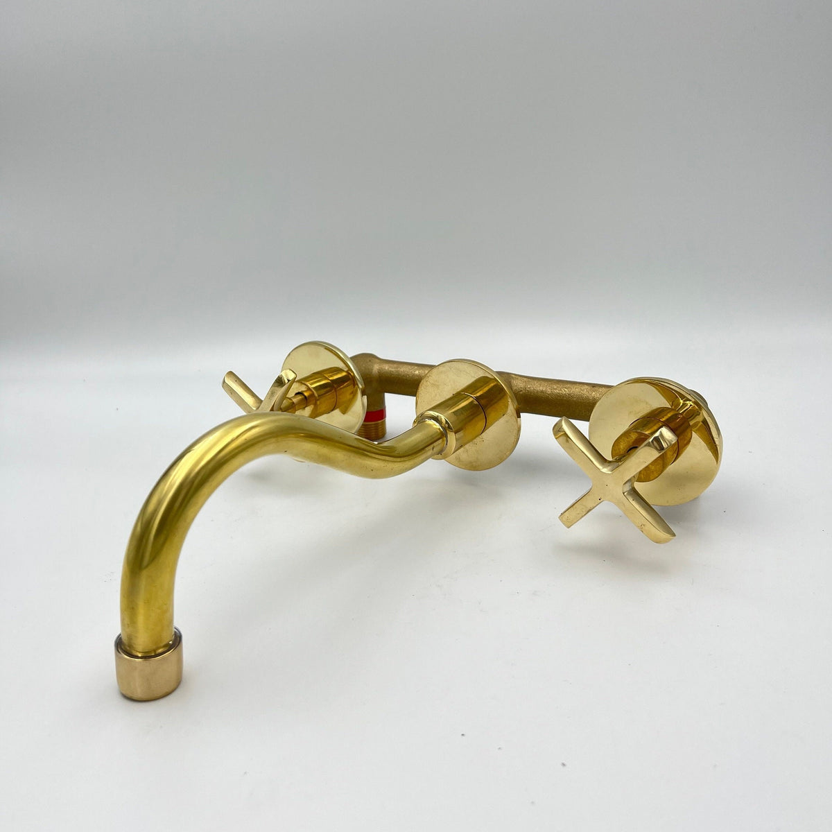 Unlacquered Brass Bathroom Faucet, Wall-Mounted Faucet With Cross Handles