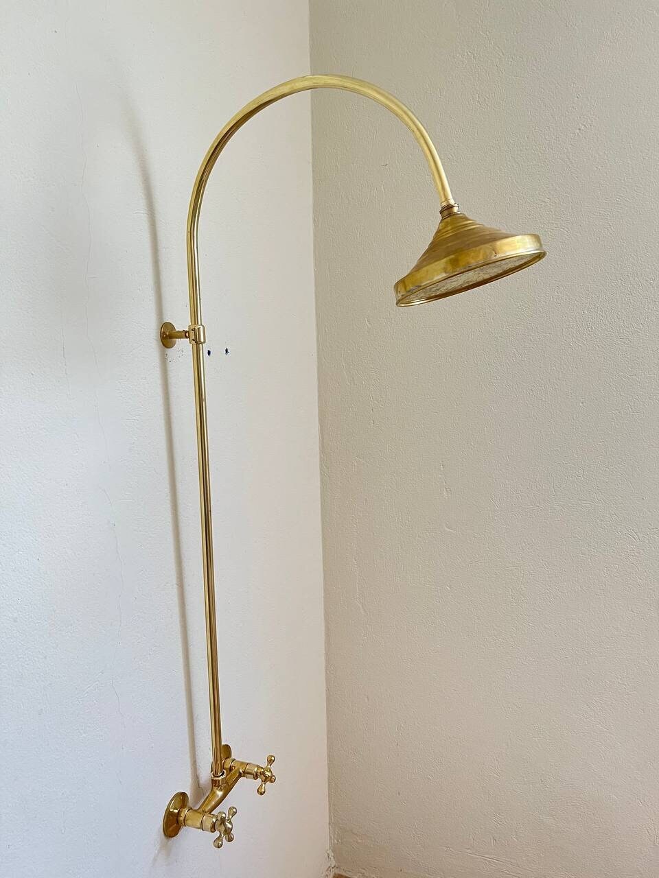 Unlacquered Brass Rainfall Shower System - Elevate Your Daily Ritual,Solid Brass Exposed shower Head with Handheld