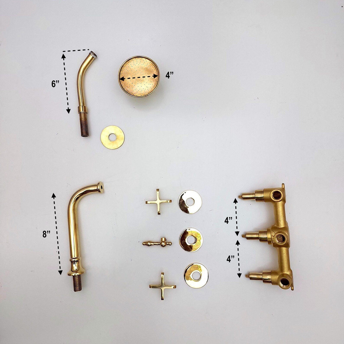 Unlacquered Brass Shower System with Tub Filler and Round Shower Head
