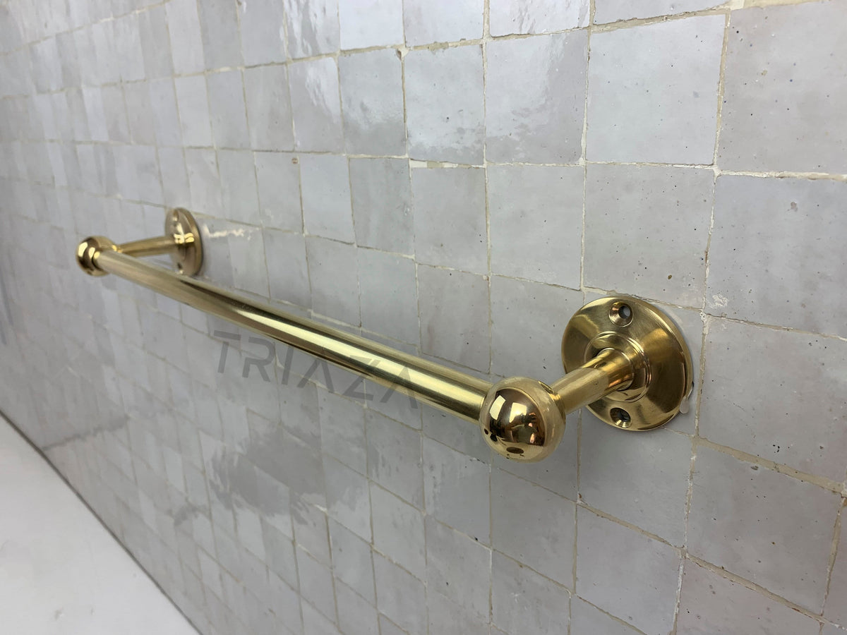 Handmade Unlacquered Brass Towel Bar, Bathroom Decor