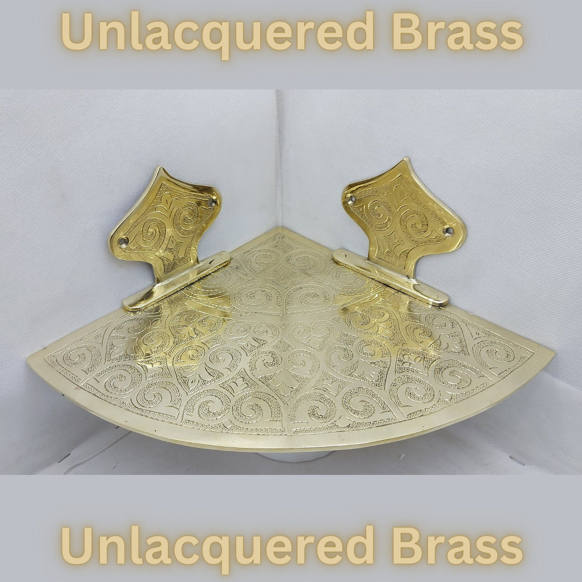 Etched Solid Brass Wall Mounted Corner Shelf With Crowns - Handmade Corner Shelves
