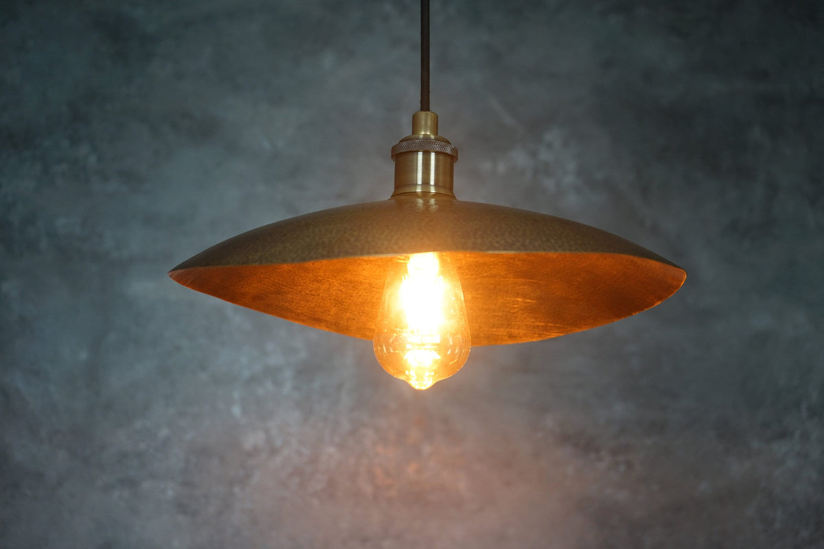 Hammered Bronze Finish Bowl Plate Pendant Light, Solid Brass Ceiling Light