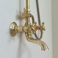 3-in-1 Shower Combo with Handheld, Rain Shower, and Tub Filler, Unlacquered Brass