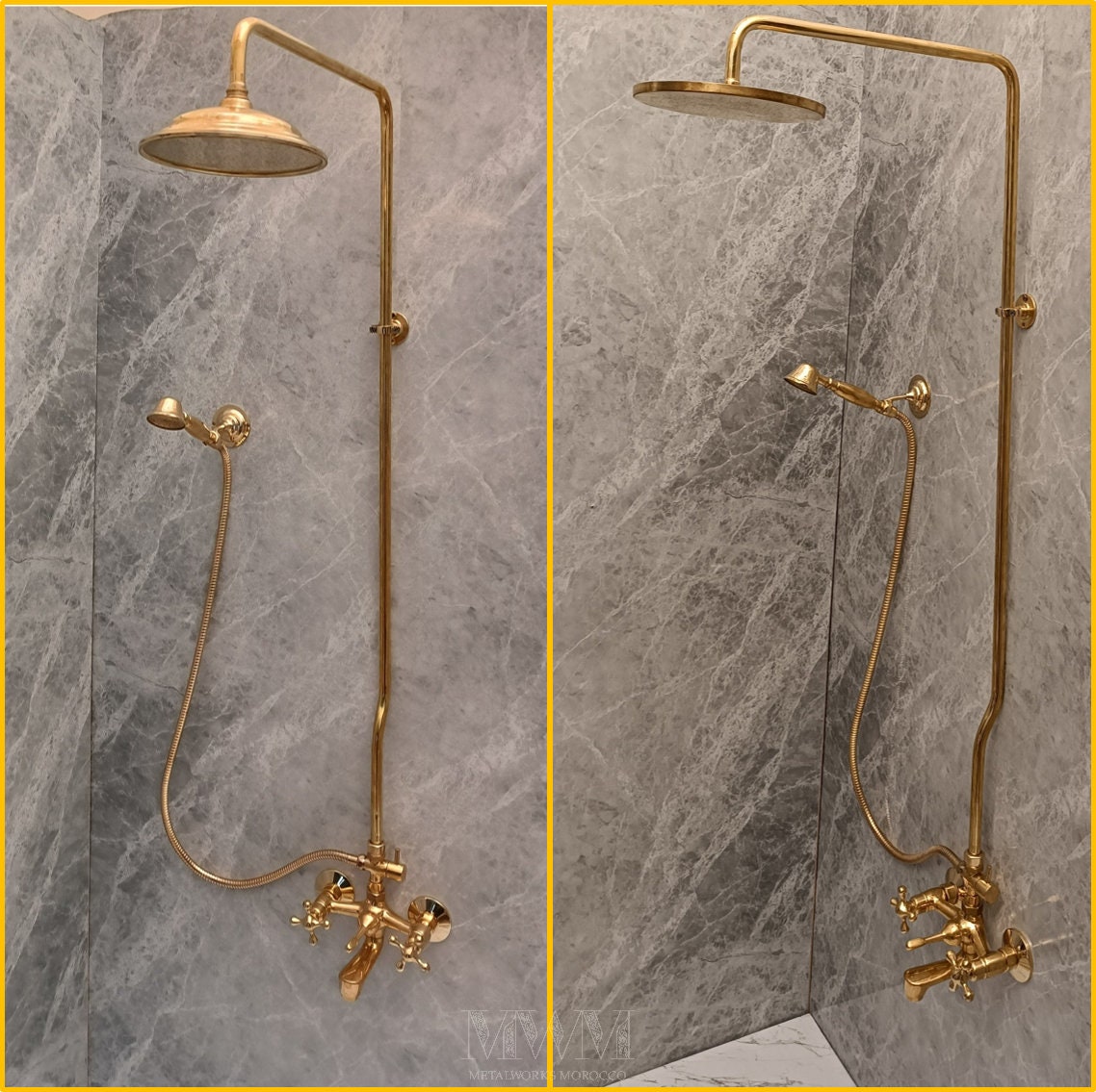Uncoated Brass Exposed Shower And Tub System Combo With Handheld