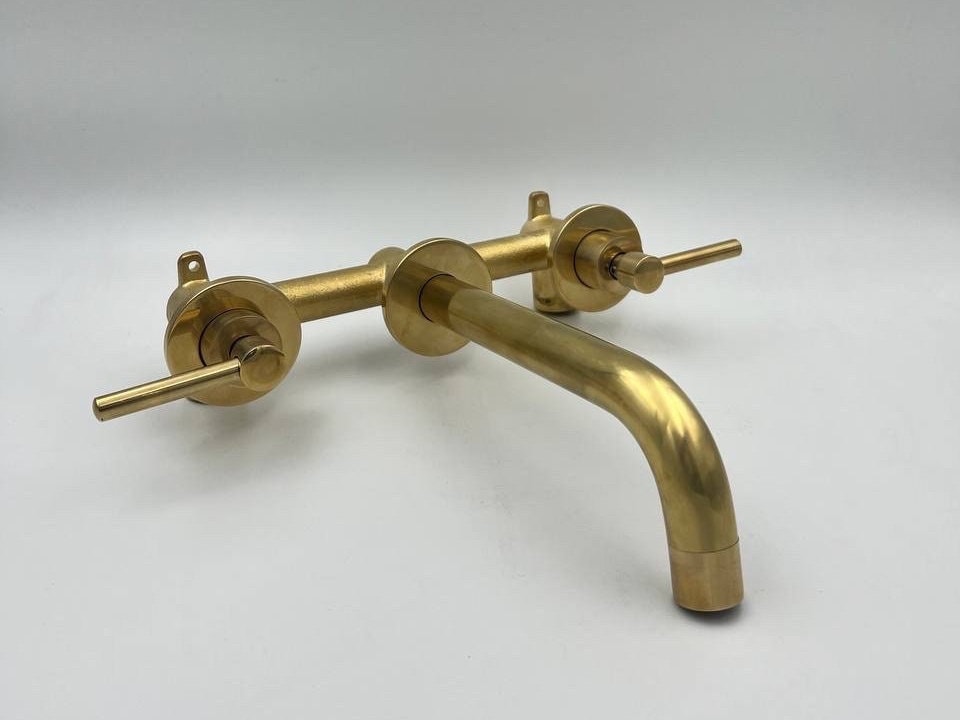 Solid Brass Wall Mounted Faucet, Unlacquered Brass Bathroom Faucet
