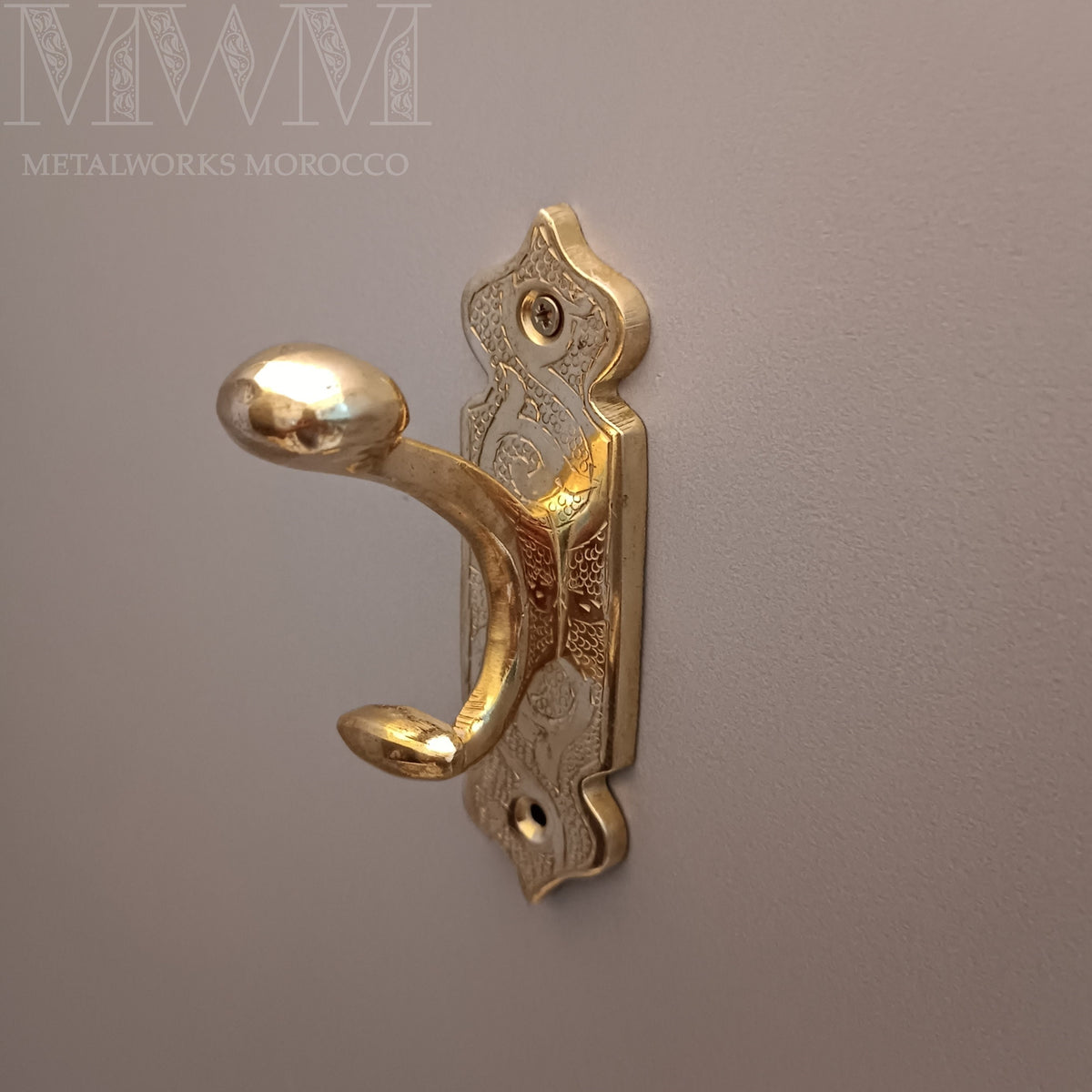 Set Of 2 Etched Unlacquered Brass Coat Hooks Wall Mount For Entryway, Bedroom, or Bathroom