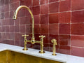 Unlacquered Brass Kitchen Faucet, Double Handle with side sprayer