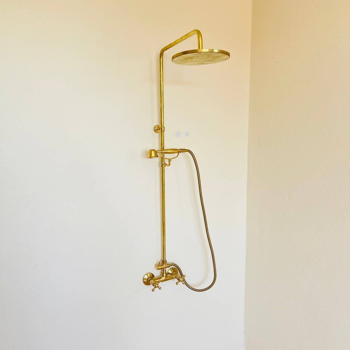 Unlacquered Brass Rainfall Shower System - 12 Inch shower Head with Handheld, For Lauren Frost