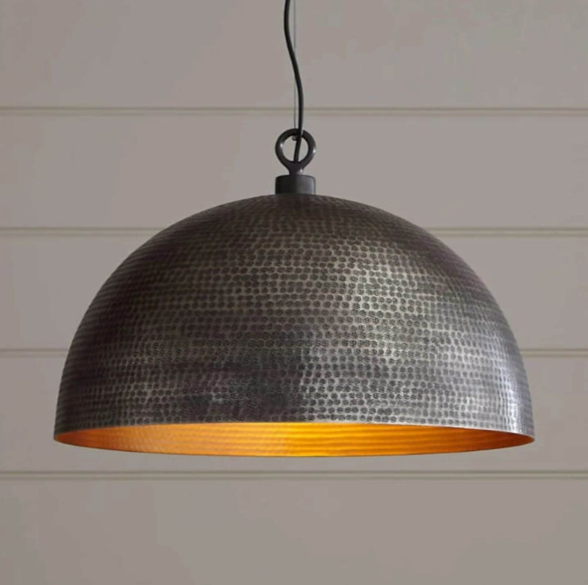 Black Hammered Brass Dome Pendant Light - Moroccan Style