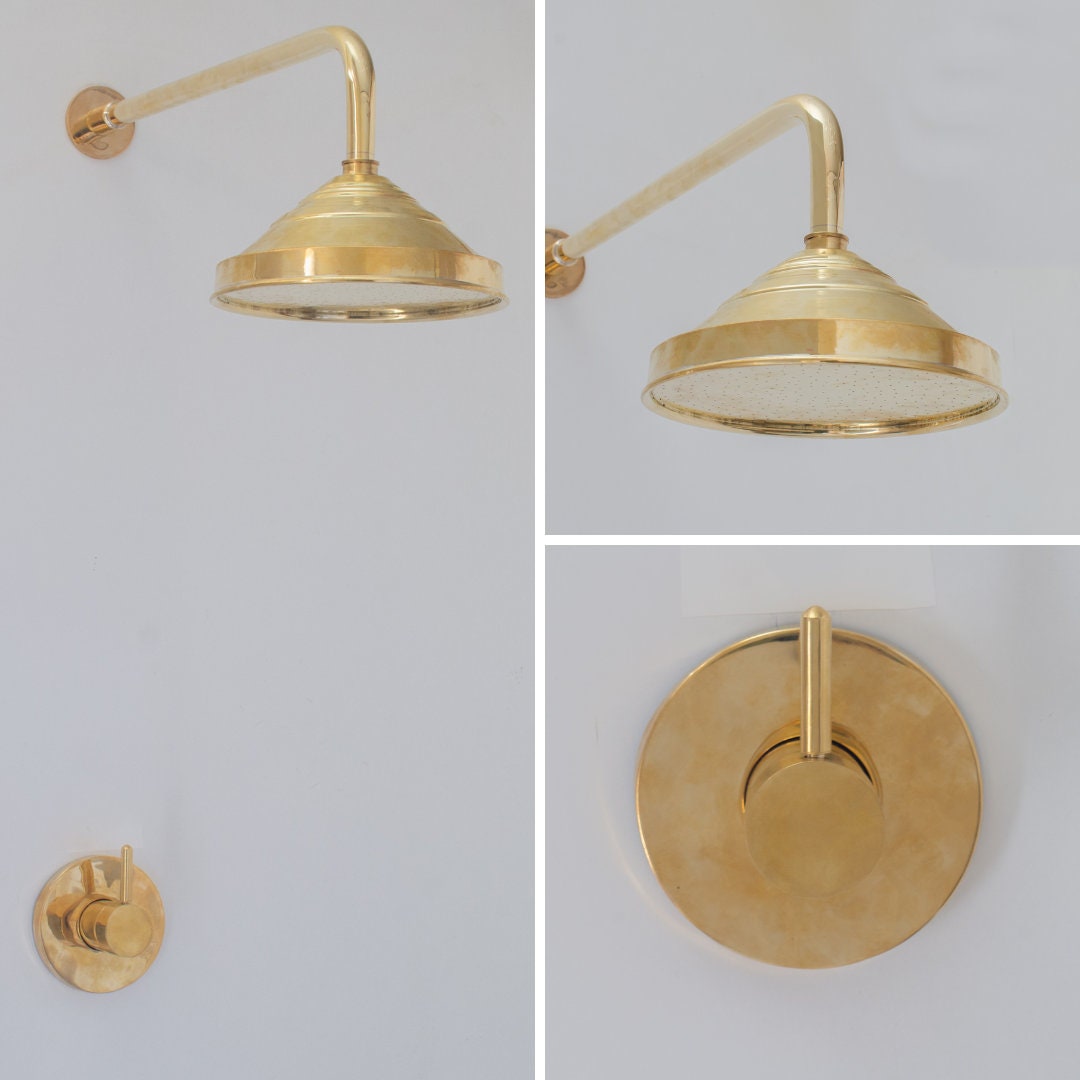 Unlacquered Solid Brass Wall Mount Shower System Combo, Built In Shower Set, Valve Included
