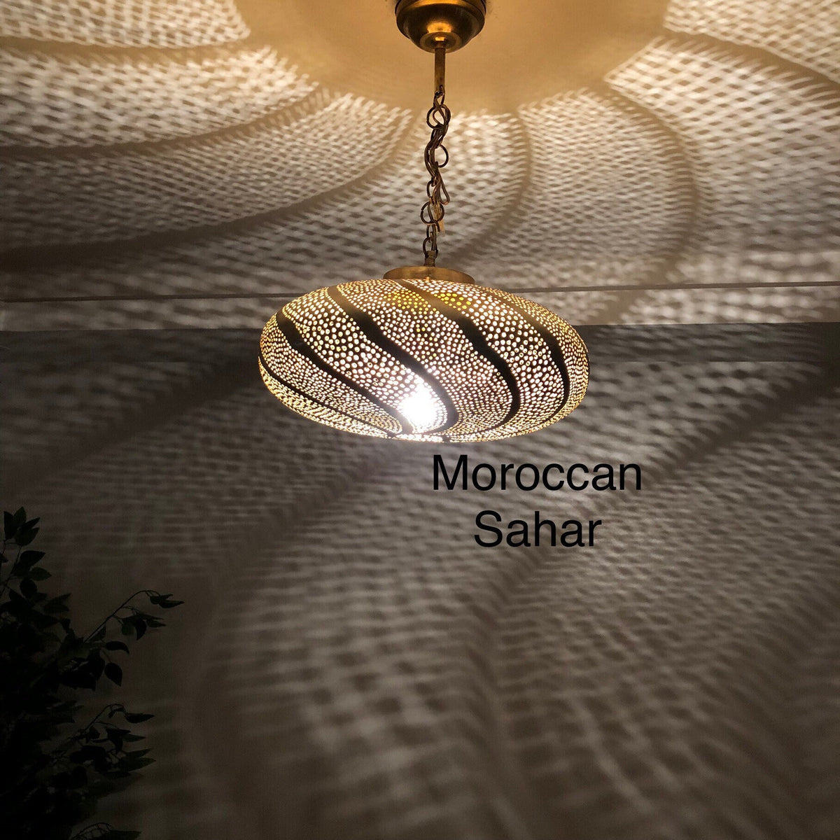 Handmade Moroccan Brass Pendant Light: Engraved Ceiling Lamp