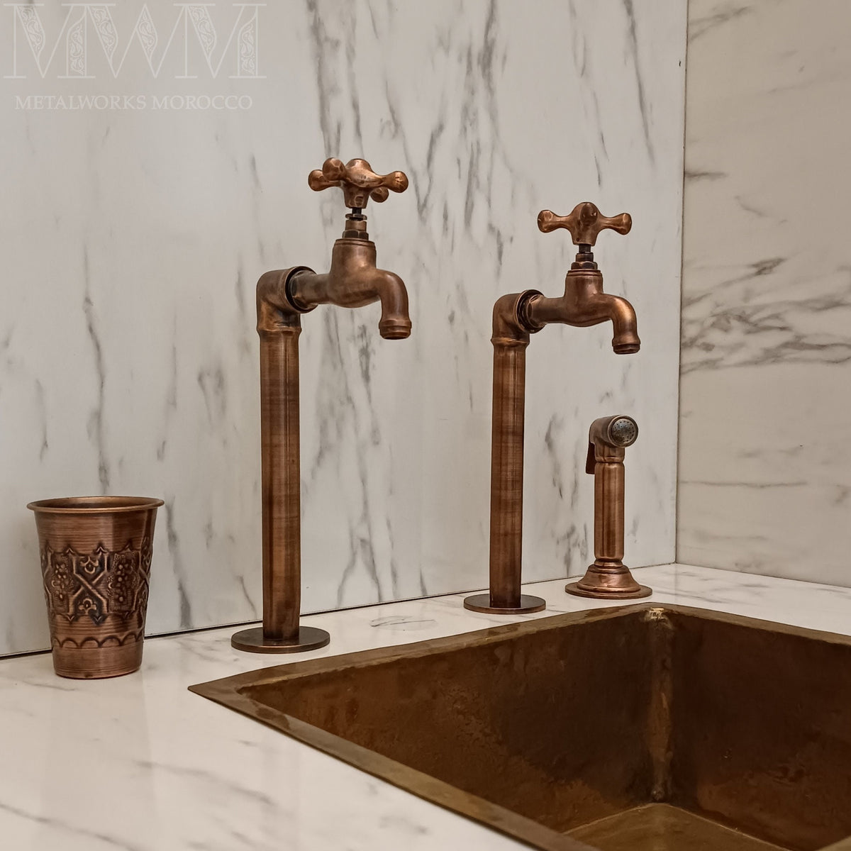 Oil Rubbed Bronze Kitchen Pillar Taps Counter Mounted