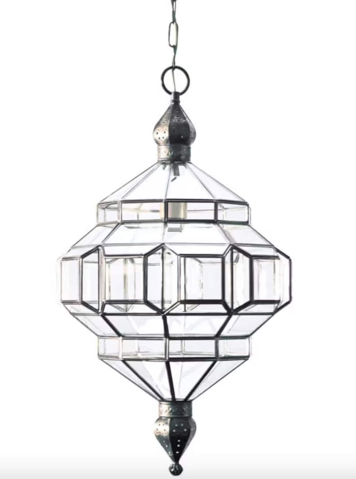 Handmade Brass Moroccan Pendant Light: Milk Glass Hanging Light