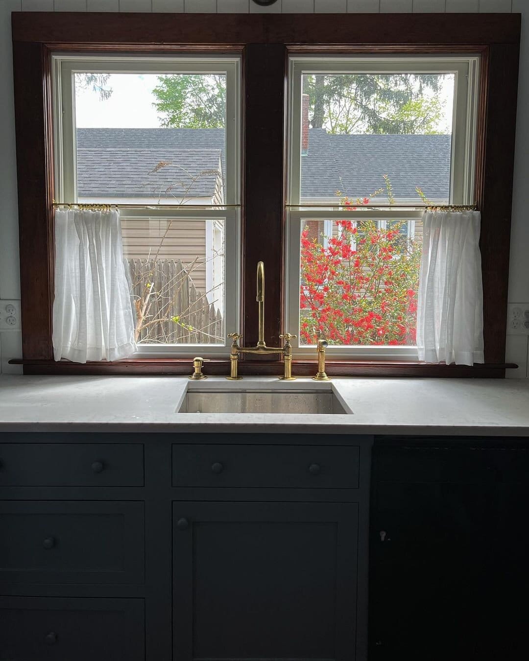 Aged Unlacquered Brass Bridge Faucet with Sprayer