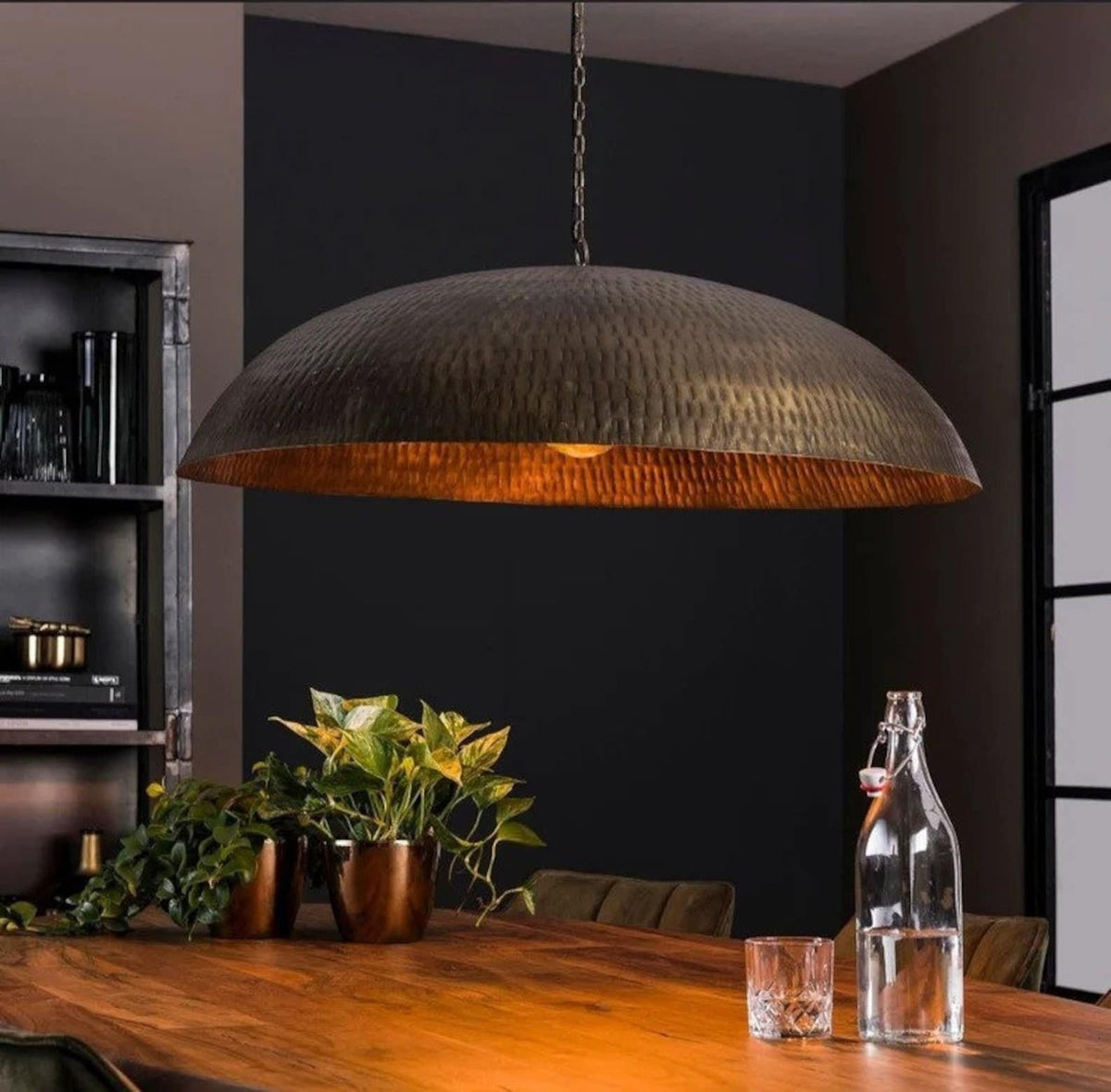 Hand Hammered Brass Pendant Light - Modern Leaf Shaped Ceiling Lamp