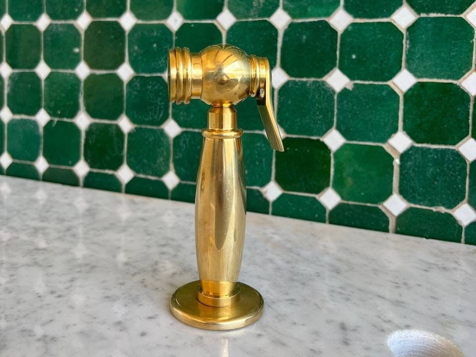 Unlacquered Solid Brass Kitchen Sprayer: High Pressure Side Spray