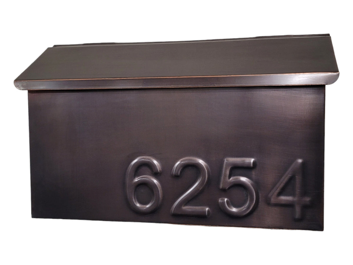 Patina Copper Mailbox with Embossed Numbers, Wall Mount