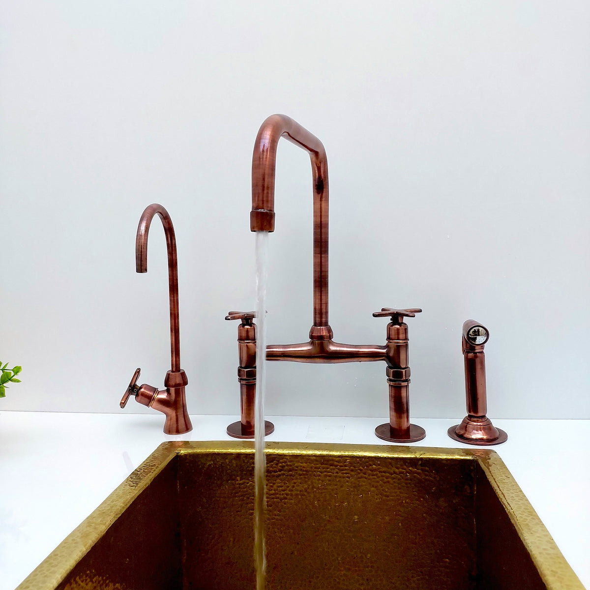 Solid Copper Bridge Kitchen Faucet