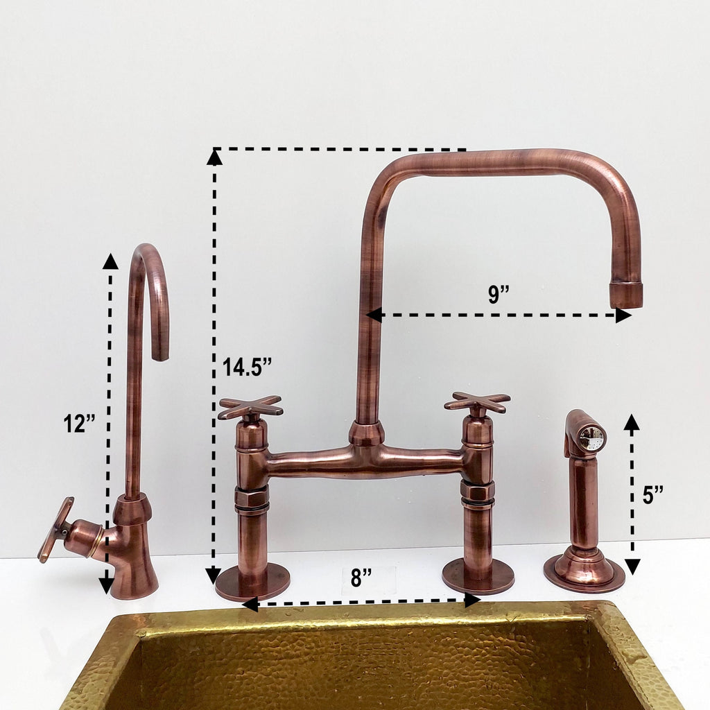 Solid Copper Bridge Kitchen Faucet