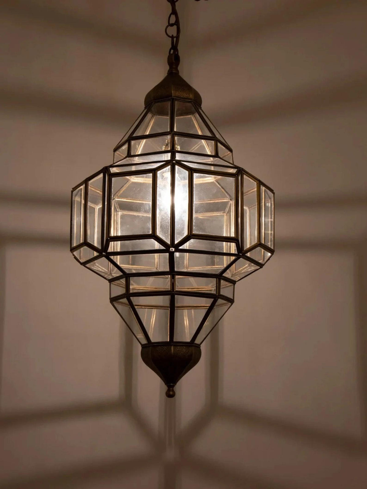 Handmade Brass Moroccan Pendant Light: Milk Glass Filigree