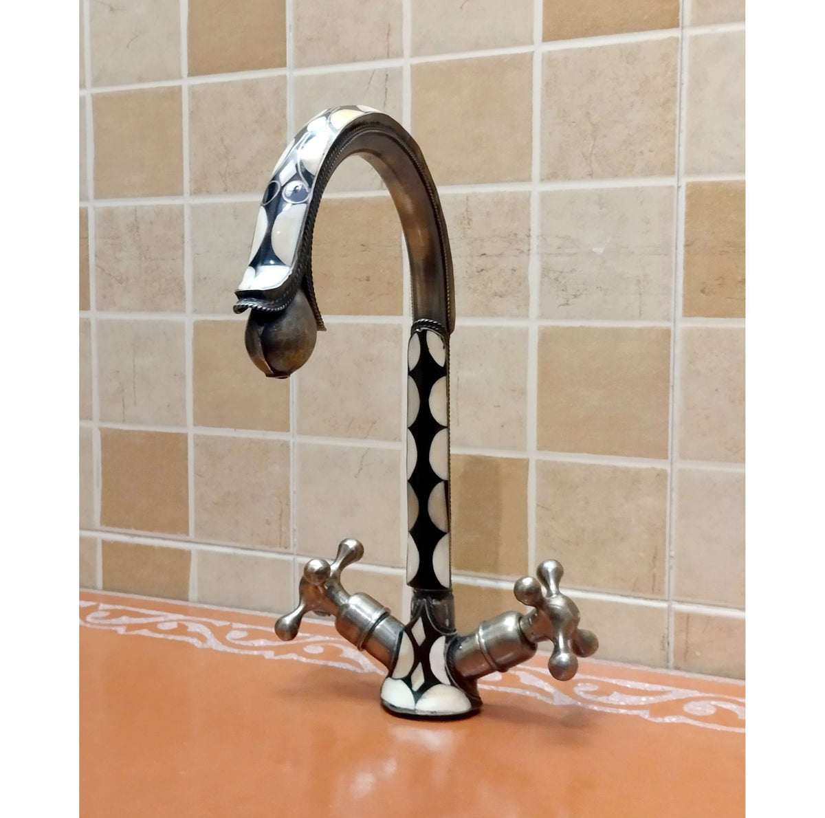 Brushed Bronze Bathroom Faucet: Solid Brass with Resin & Bone Accents