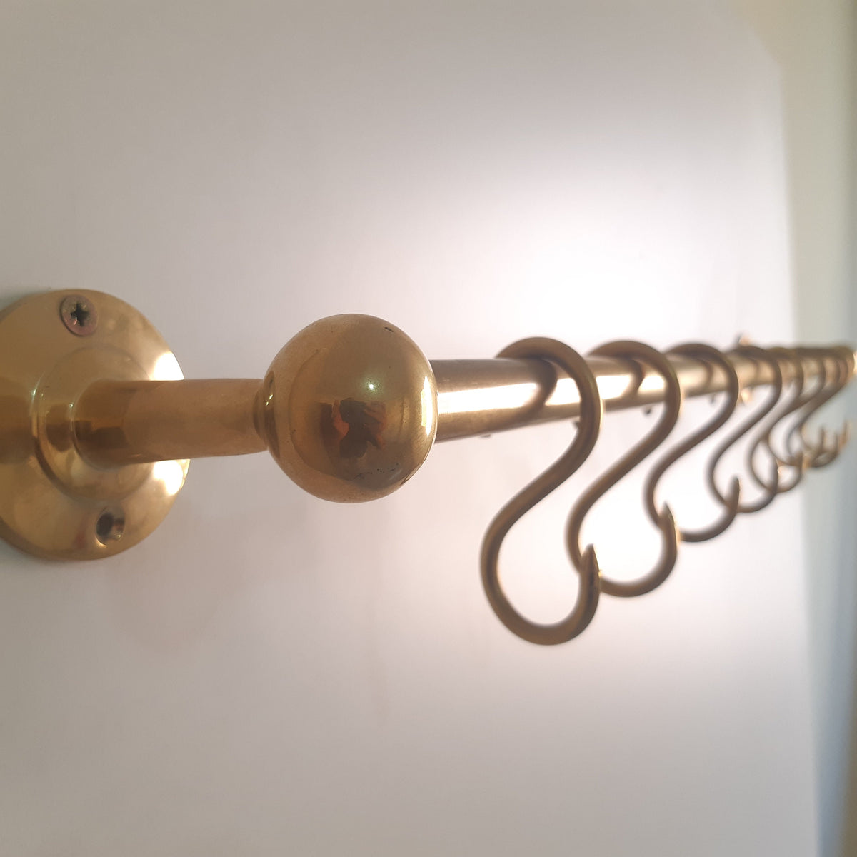 Handmade Unlacquered Brass Pot Rack with S Hooks