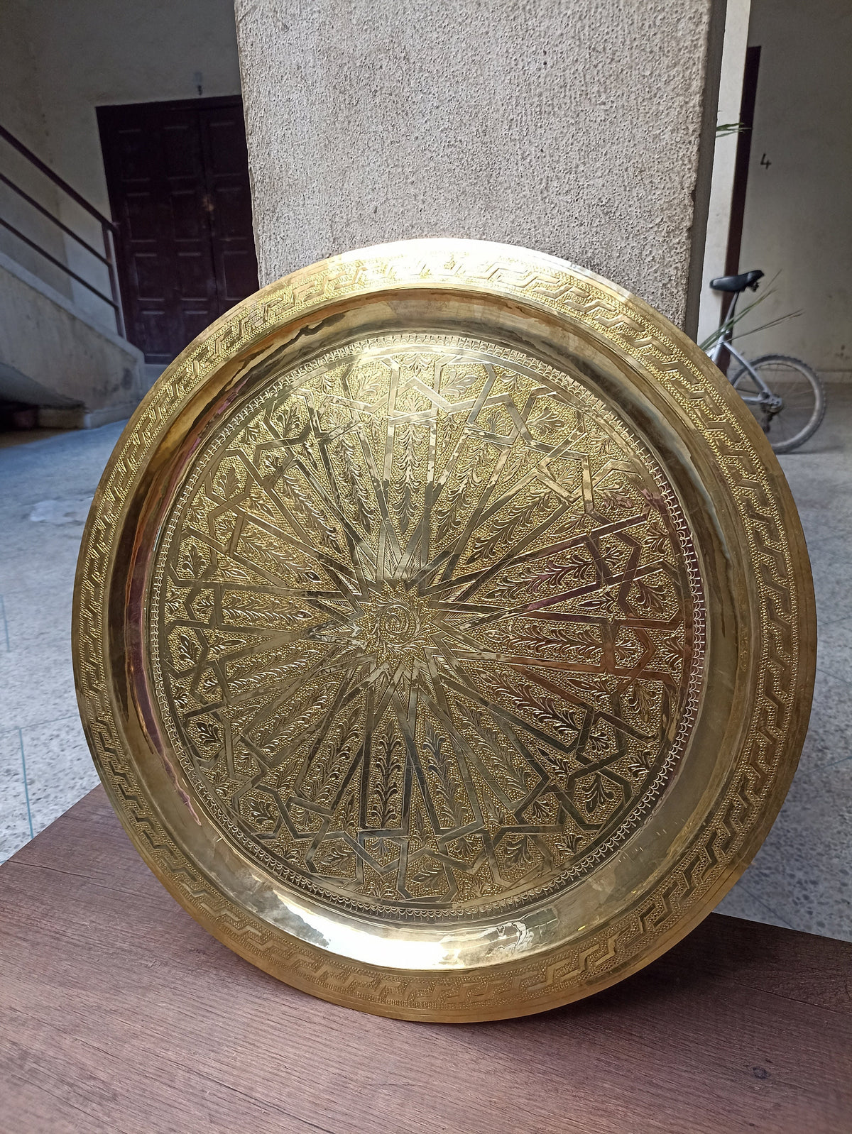 Exquisite Handcrafted Moroccan Brass Tray - Engraved Artistry