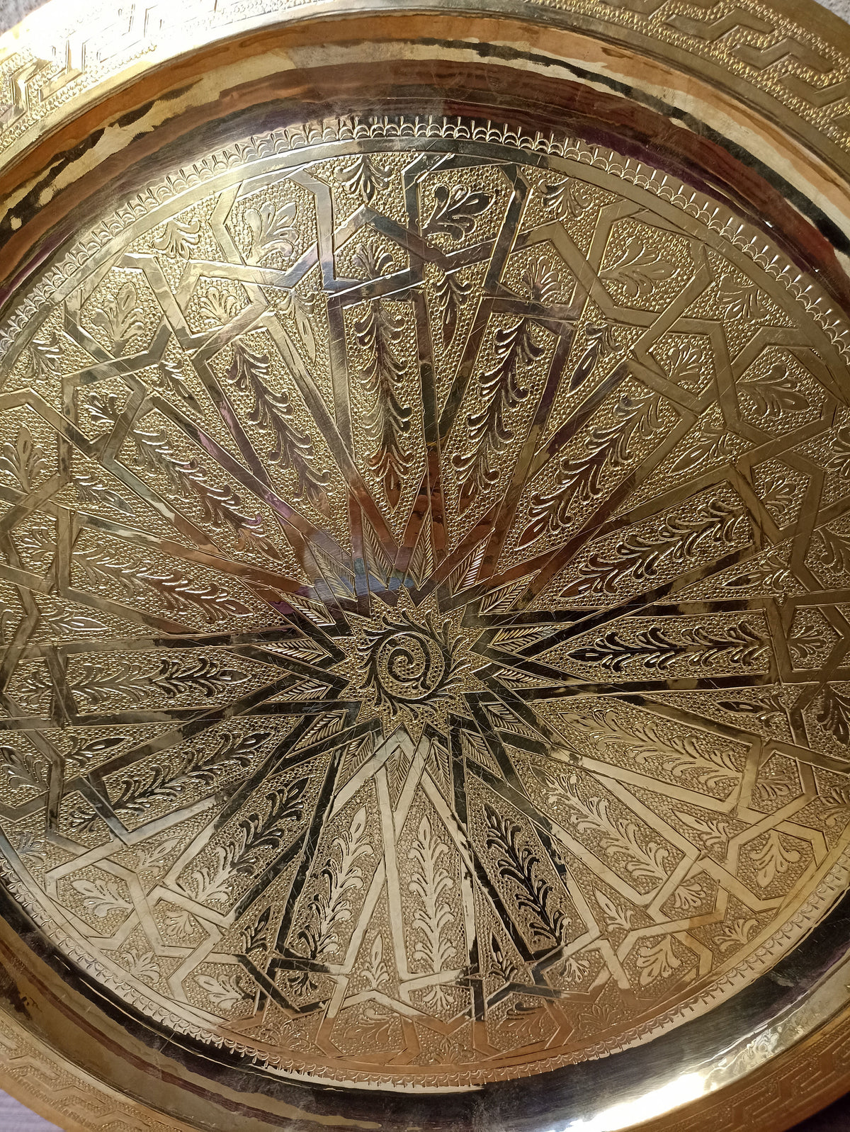 Exquisite Handcrafted Moroccan Brass Tray - Engraved Artistry