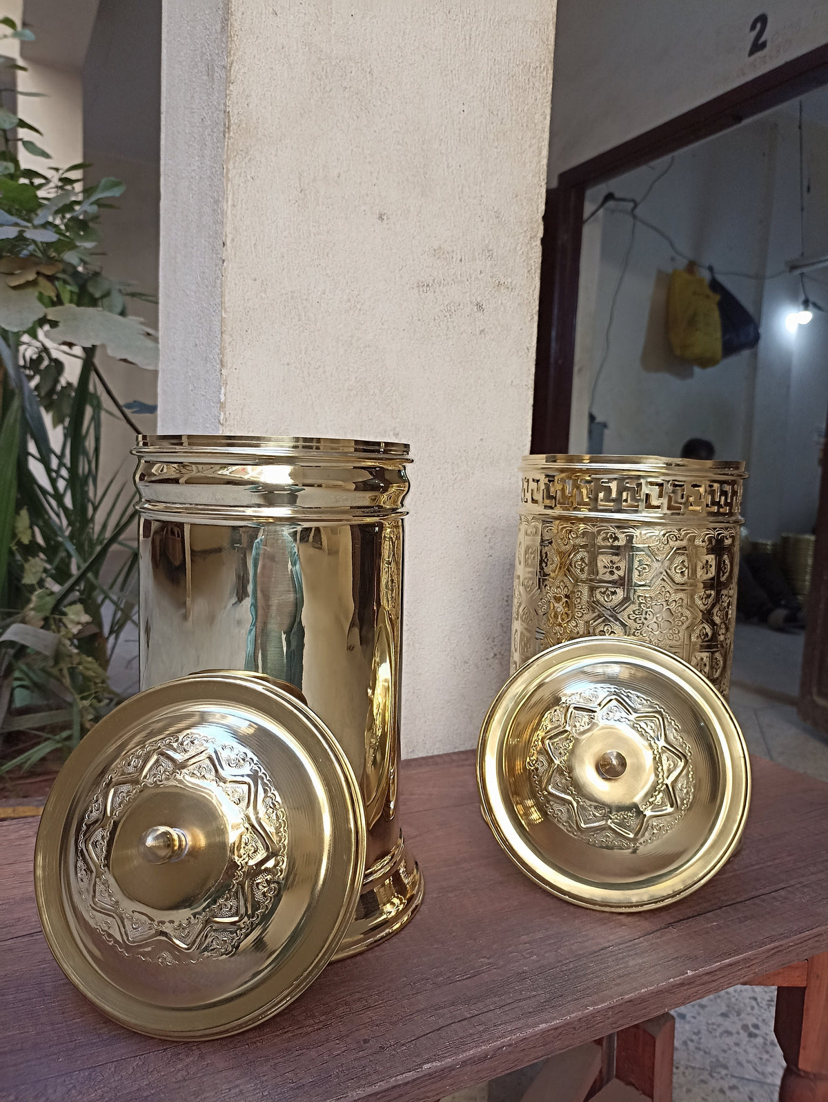 Elegant Moroccan Brass Bathroom Storage Basket & Engraved Waste Paper Bin