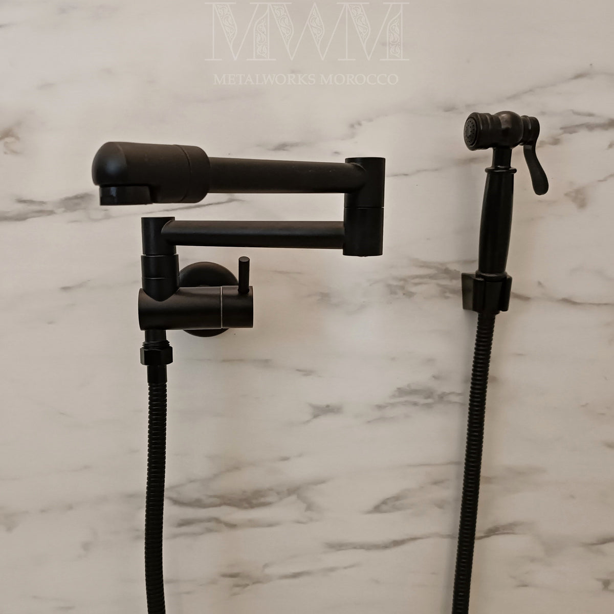 Black Kitchen Faucet Wall Mounted With Sprayer