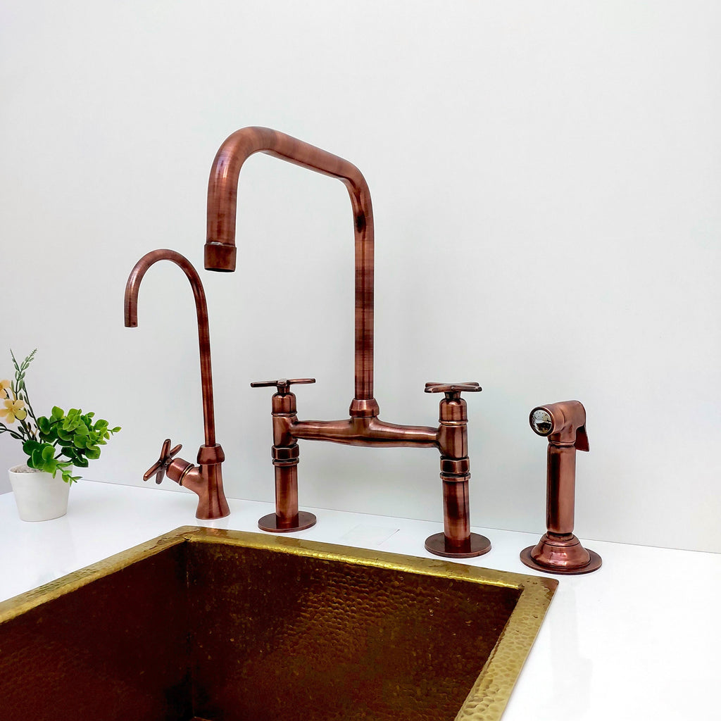 Solid Copper Bridge Kitchen Faucet