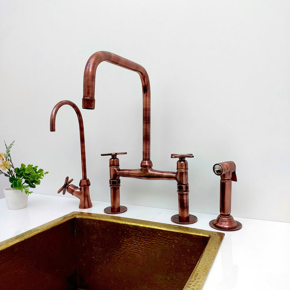 Solid Copper Bridge Kitchen Faucet