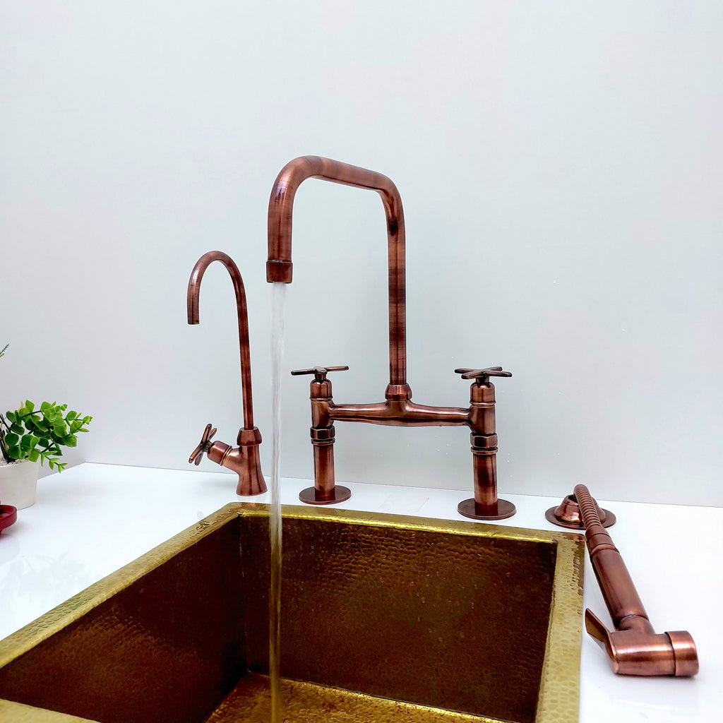 Solid Copper Bridge Kitchen Faucet