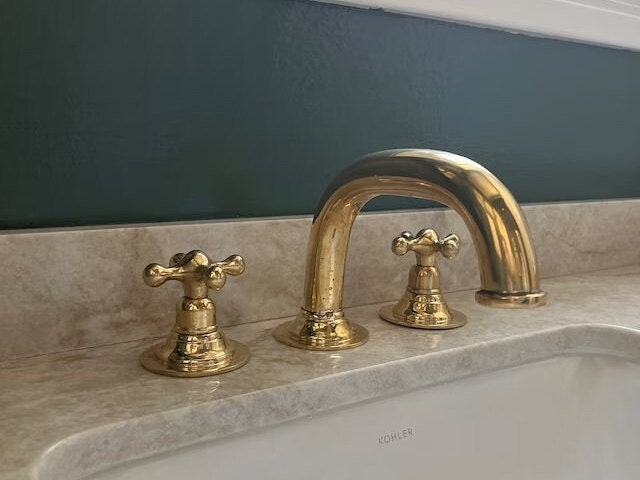 Unlacquered Brass Deck Mounted Sink Faucet, Solid Brass Bathroom Faucet, Lavatory Faucet Sink, Bathroom Faucet 3 Hole