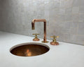Unlacquered Copper Bathroom Faucet, Antique Vanity, Deck Mount, 3-Hole Tap