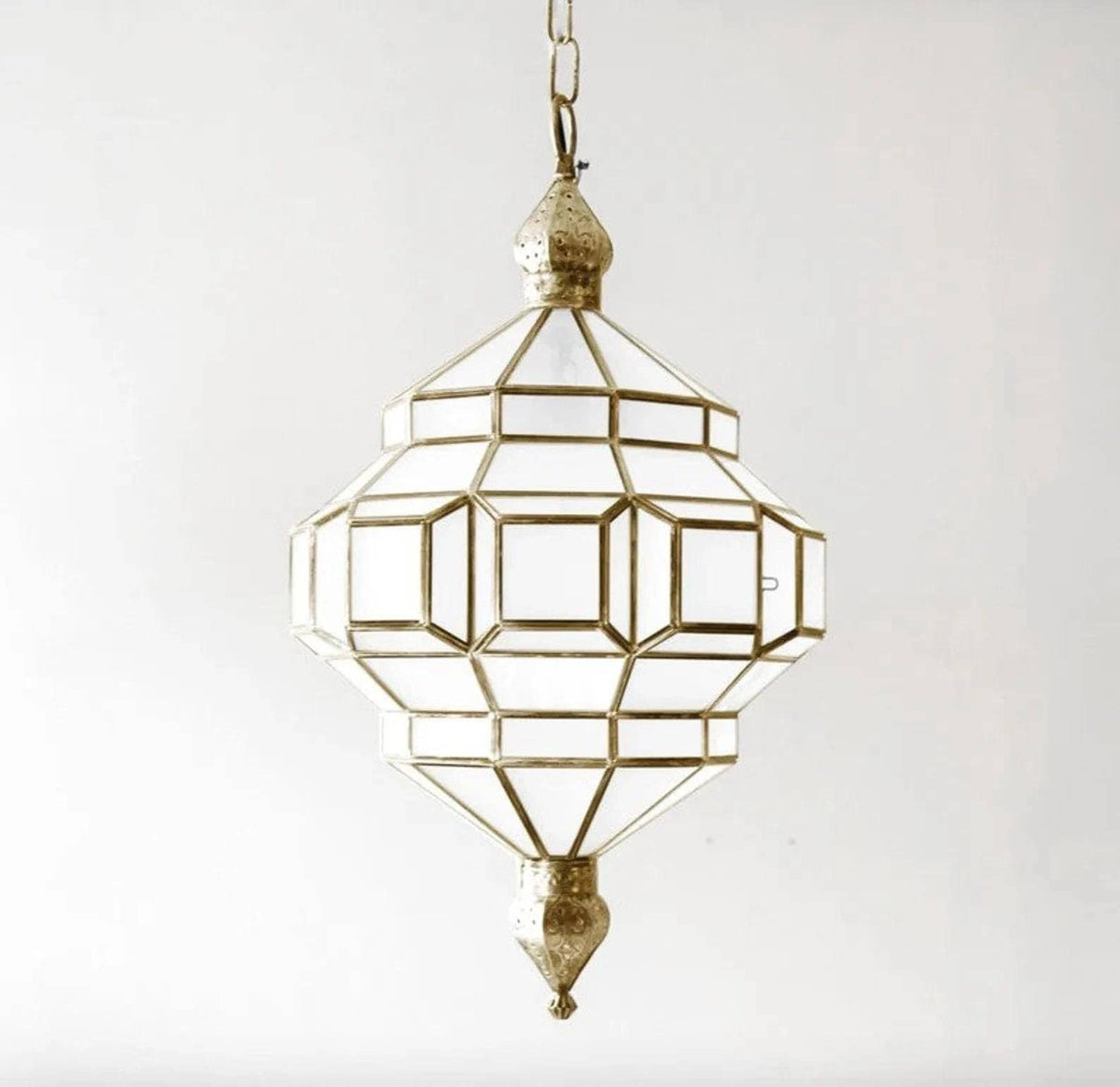 Handmade Brass Moroccan Pendant Light: Milky Glass Chandelier