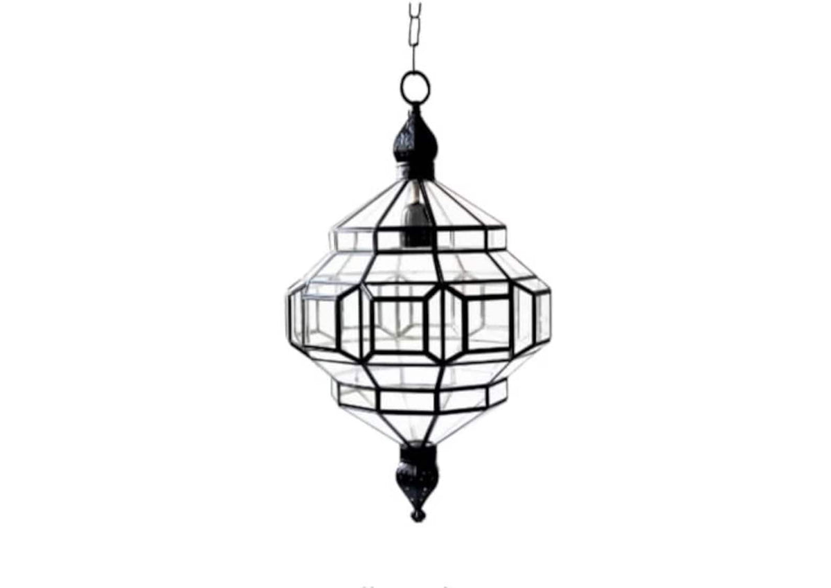 Handmade Brass Moroccan Pendant Light: Milky Glass Chandelier