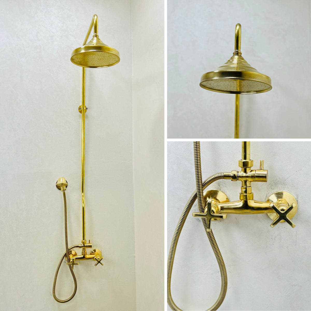 Brass Shower Set, Unlacquered Brass Rain Shower Head - Victorian Shower Style