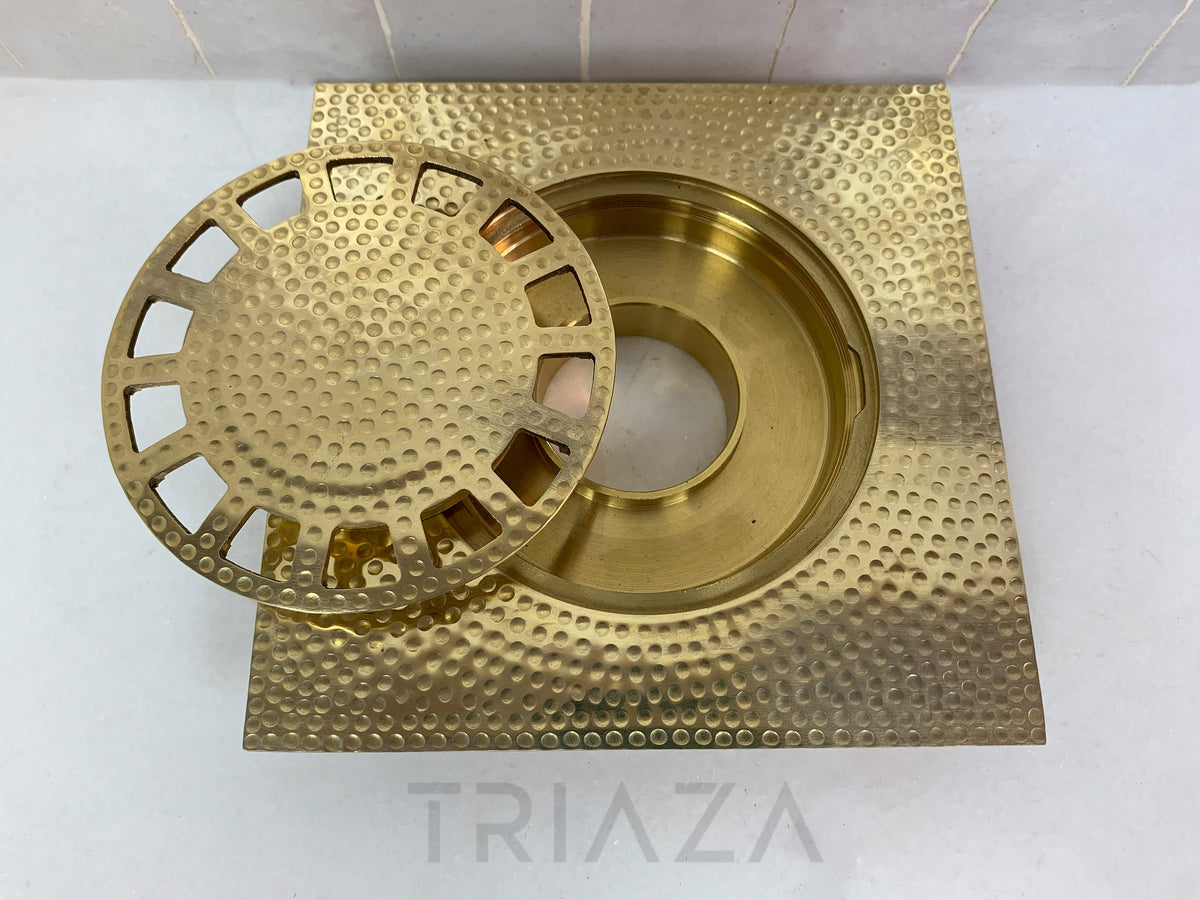 Unlacquered Brass Shower Drain, Hammered Drain Cover