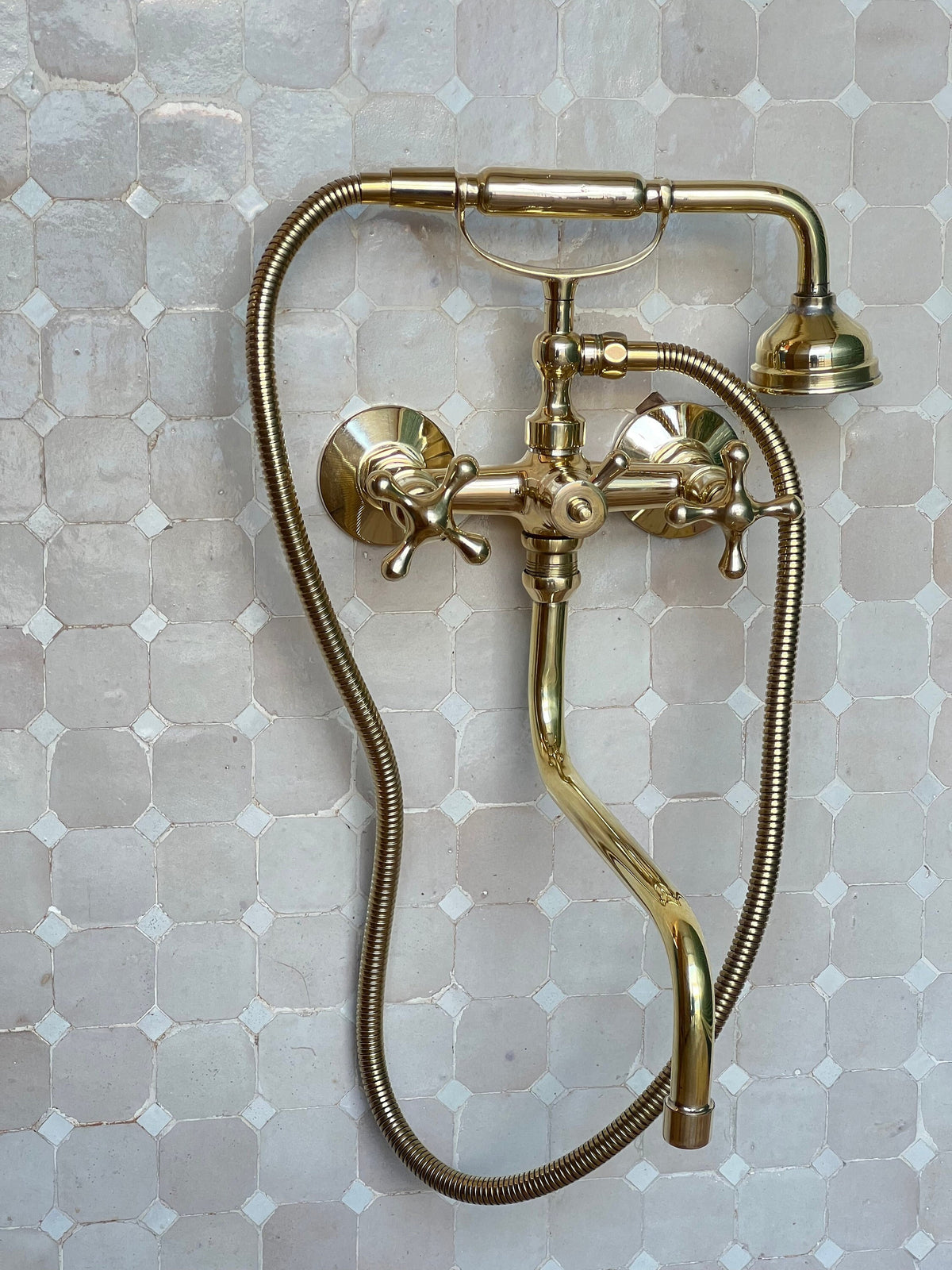 Unlacquered Brass Bathtub Faucet, Vintage Tub Filler for bathroom with sprayer