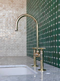 Unlacquered Brass Bridge Kitchen Faucet: Farmhouse Vintage Style