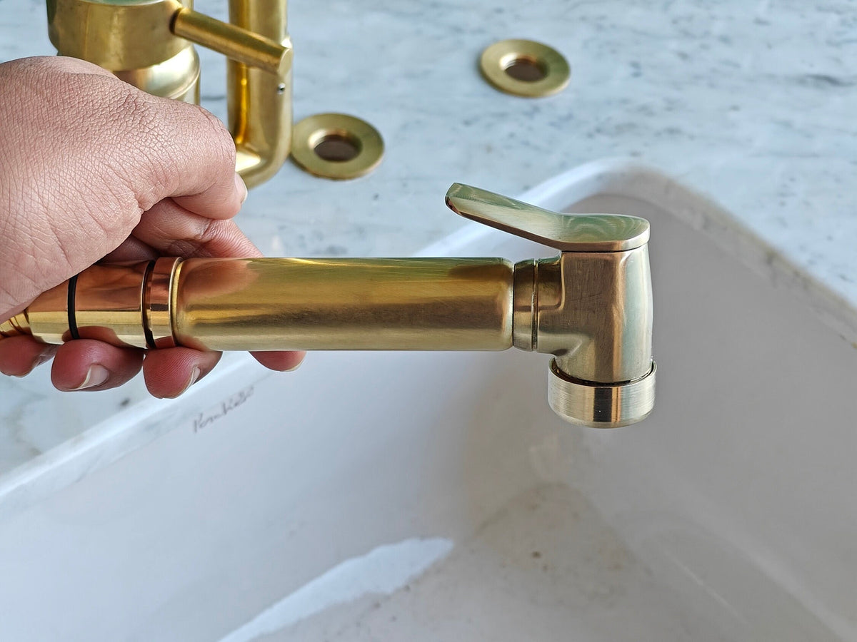 Unlacquered Brass Kitchen Side Spray, Sink Hand Sprayer Attachment, Deck Mounted Rinser, Luxury Hardware