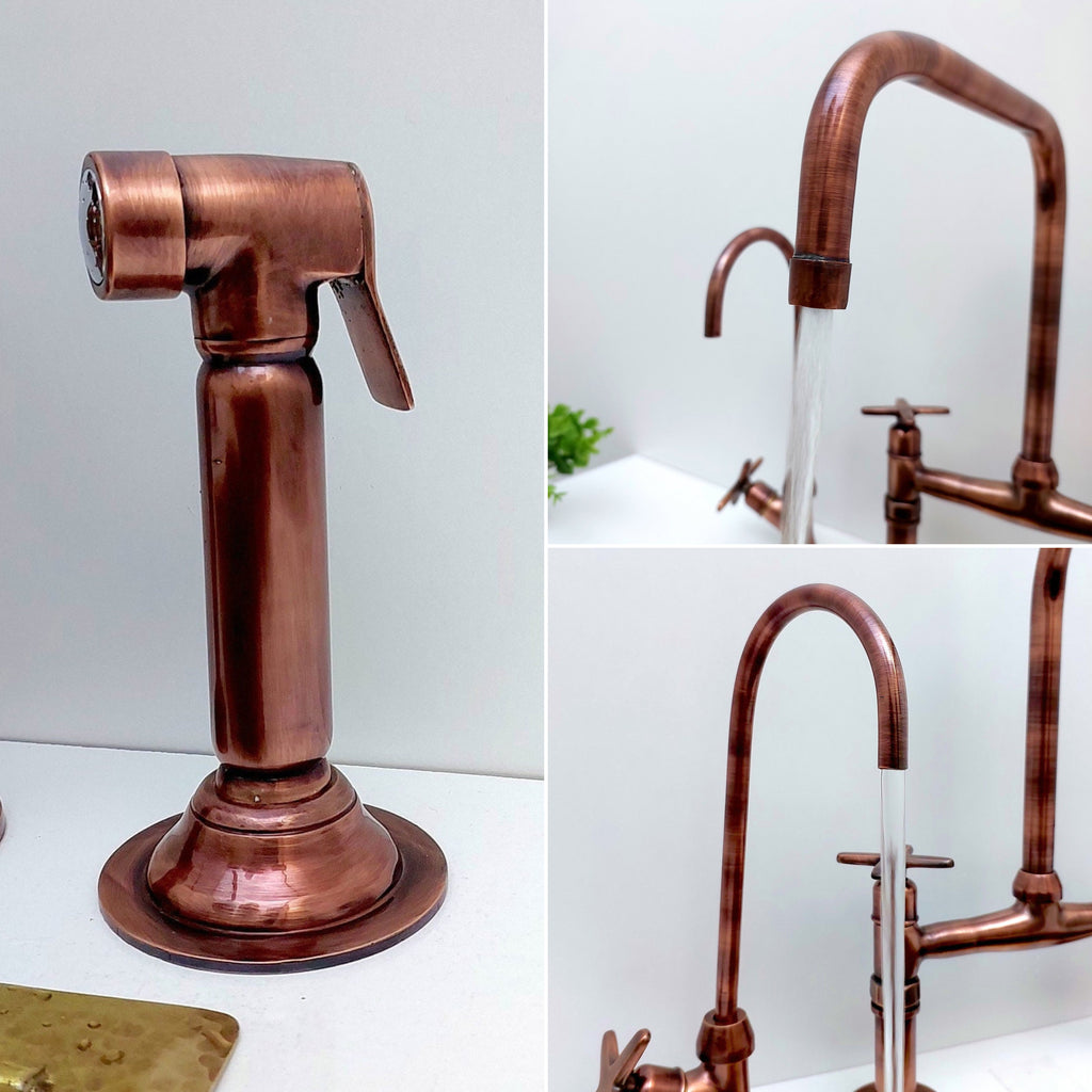 Solid Copper Bridge Kitchen Faucet