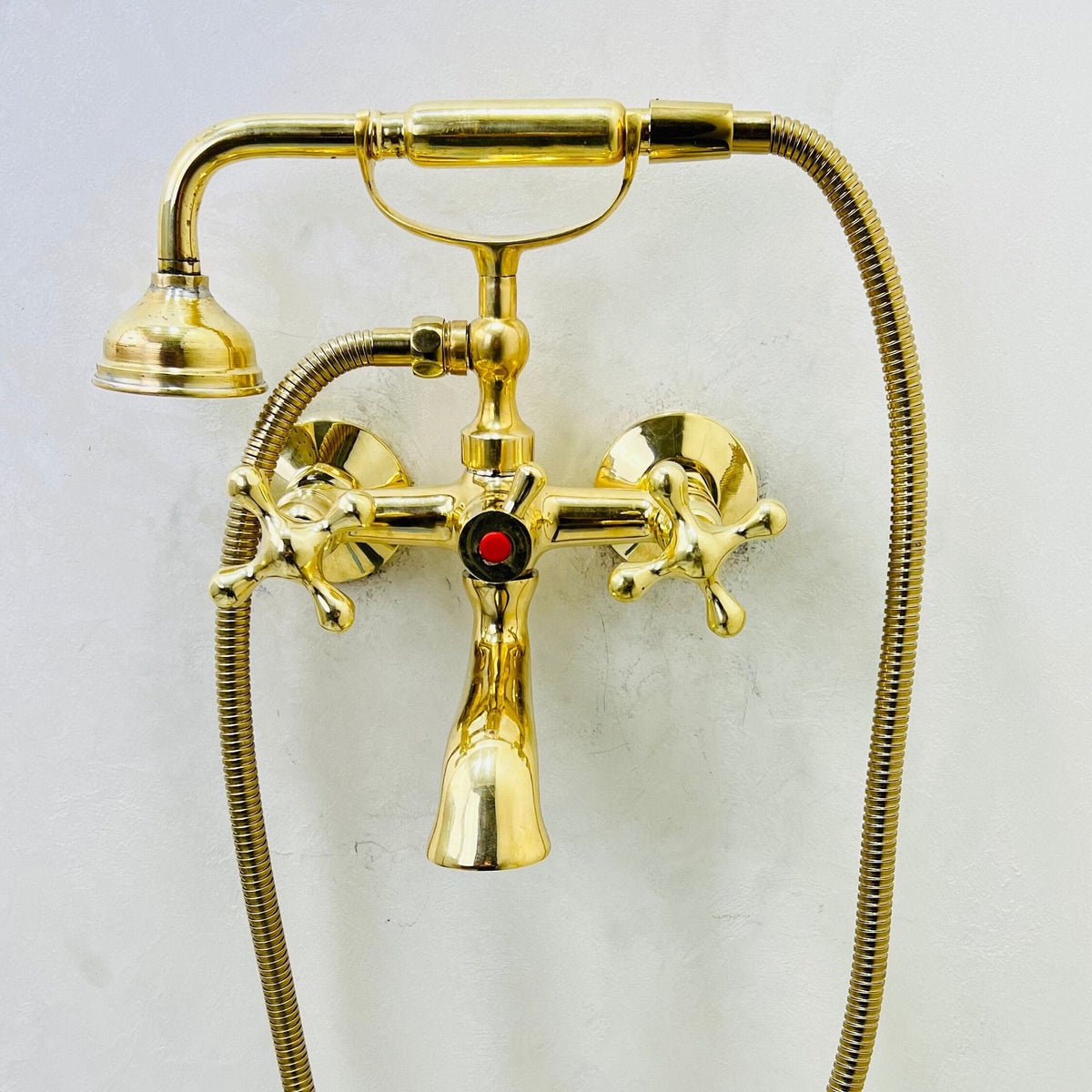 Unlacquered brass Tub faucet, Bathroom Wall Mount Clowfoot Tub Faucet with HandShower