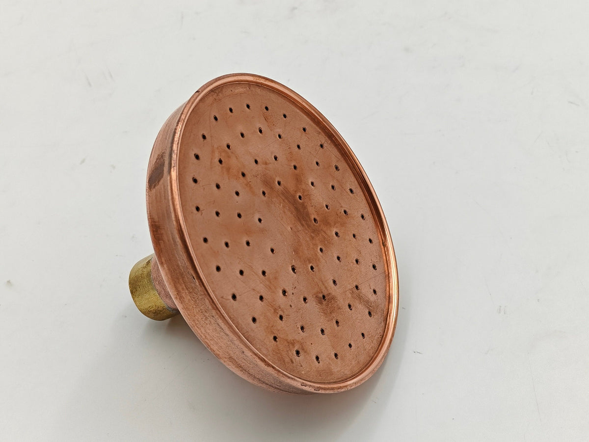 Unlacquered Solid Copper Rain Shower Head, Large Round Handcrafted Vintage Showerhead, Works Outdoor