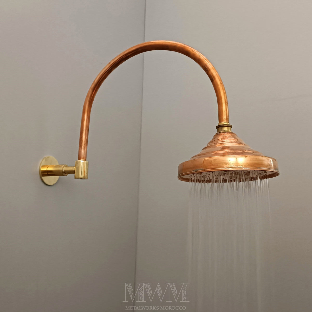 Arc Copper Shower Arm With Rain Shower Head