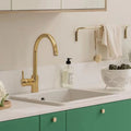 Unlacquered Brass Kitchen Faucet: Mid-Century Modern Single Handle