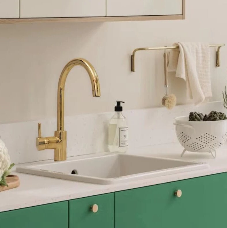 Unlacquered Brass Kitchen Faucet: Mid-Century Modern Single Handle