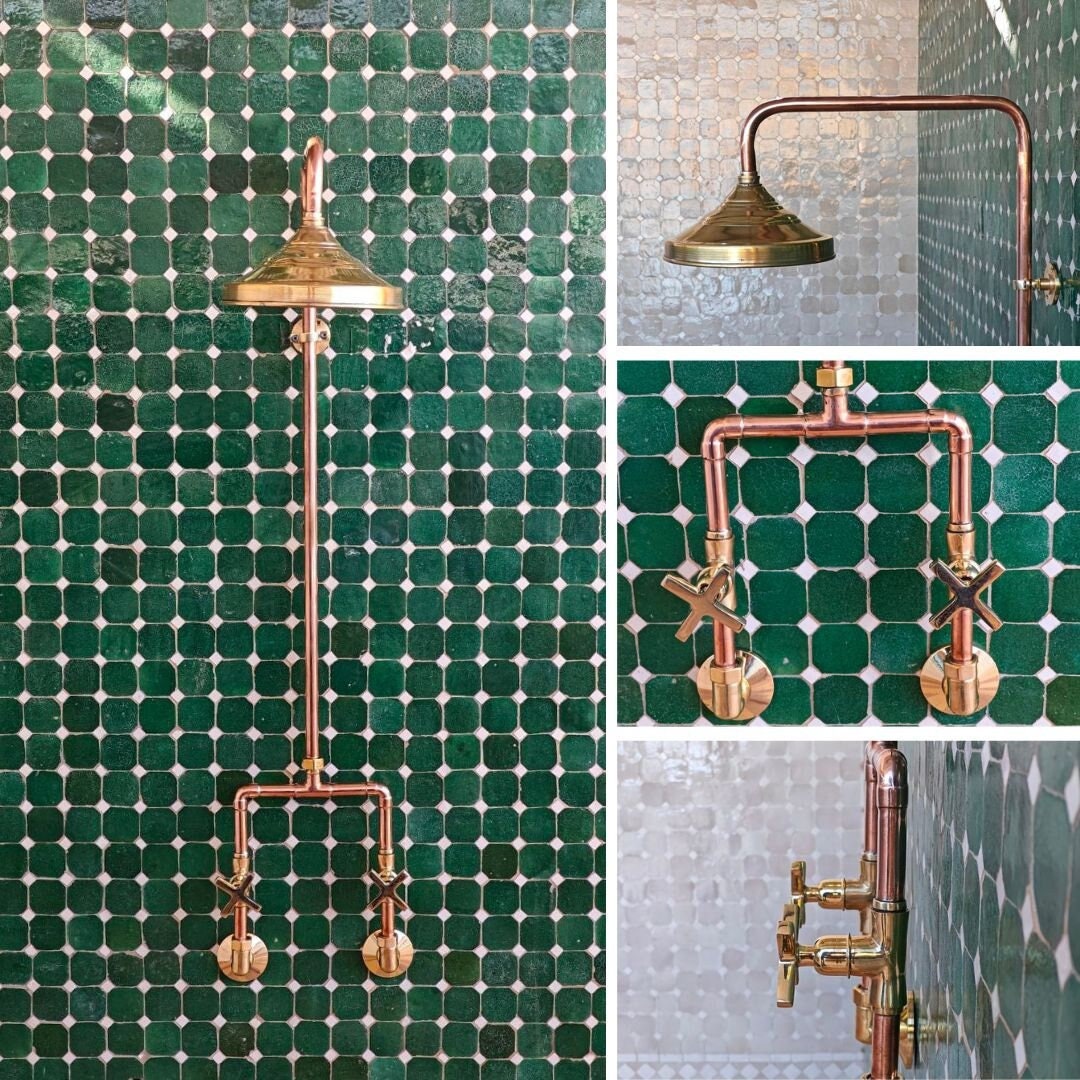 Unlacquered Solid Copper Rainfall Shower: Antique Style, Outdoor Option