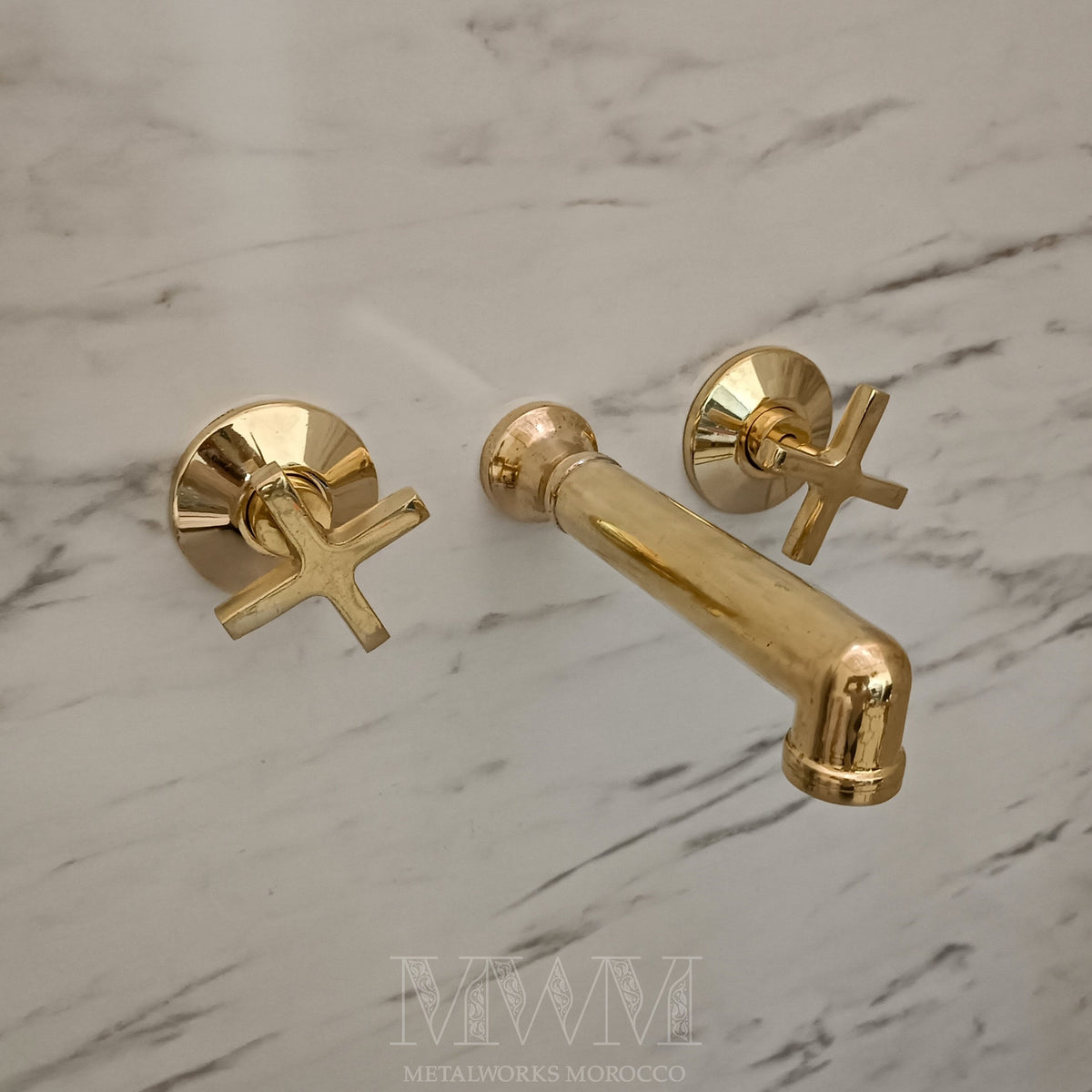 Raw Brass Wall Mount Tub Filler With Big Spout - Handmade Bathtub Faucet
